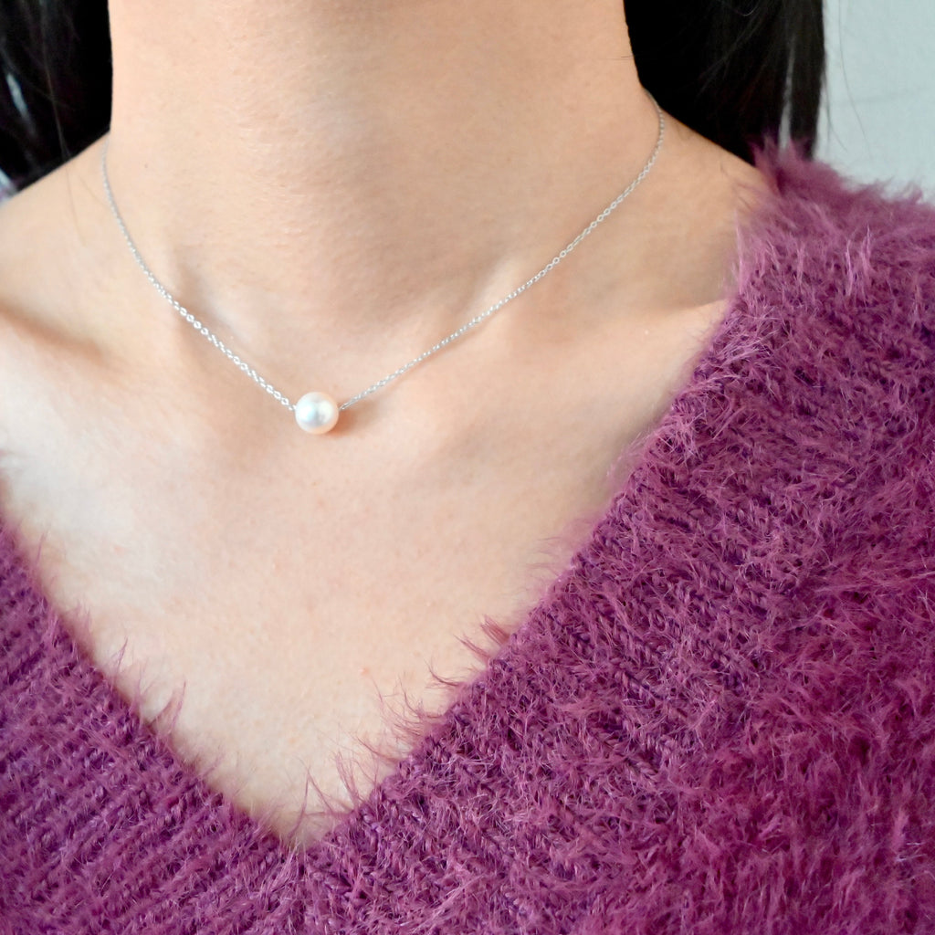 Floating Pearl Necklace - S925 Silver Chain