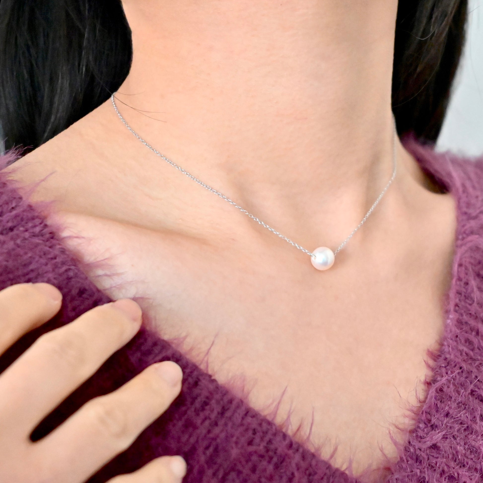 Floating Pearl Necklace - S925 Silver Chain