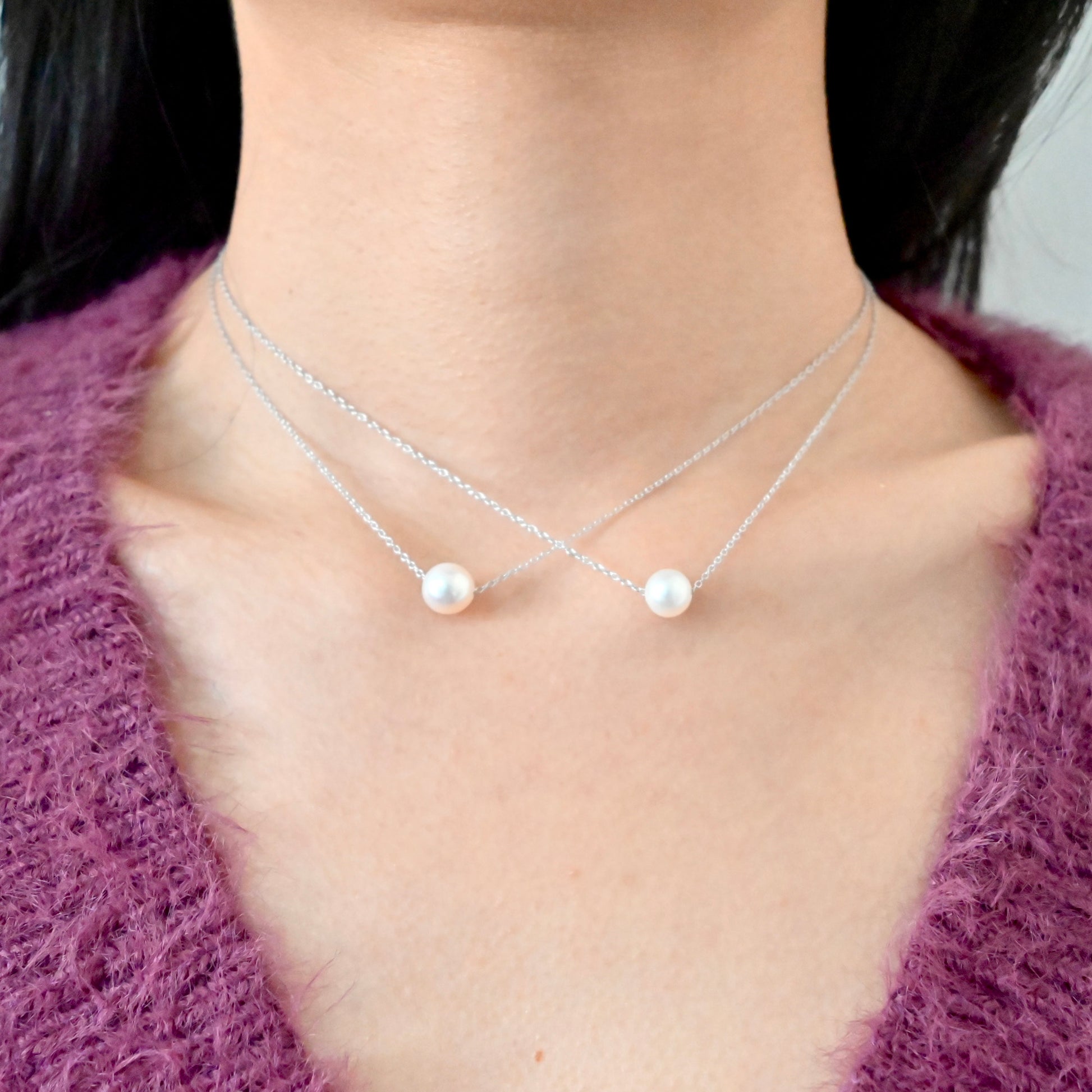Floating Pearl Necklace - S925 Silver Chain