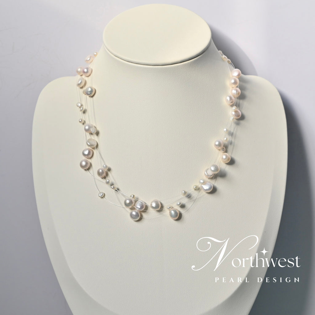Floating Freshwater Pearl Necklace - Bridal Necklace