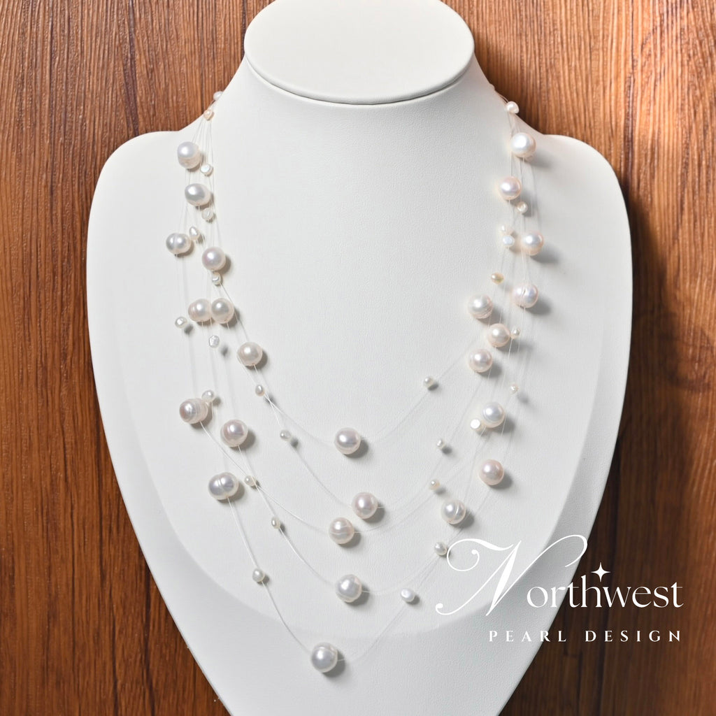 Floating Freshwater Pearl Necklace - Bridal Necklace