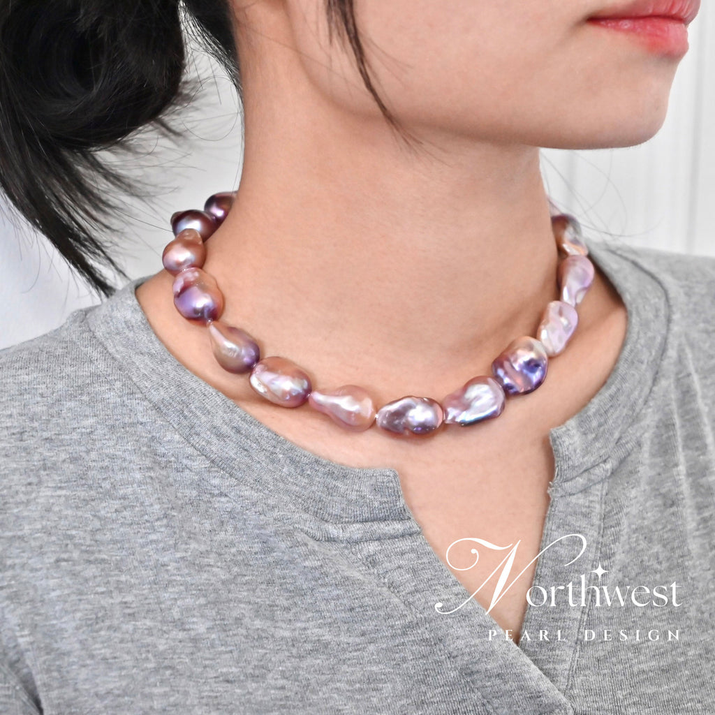 Pinkish Mixed With Purple Baroque Pearl Necklace