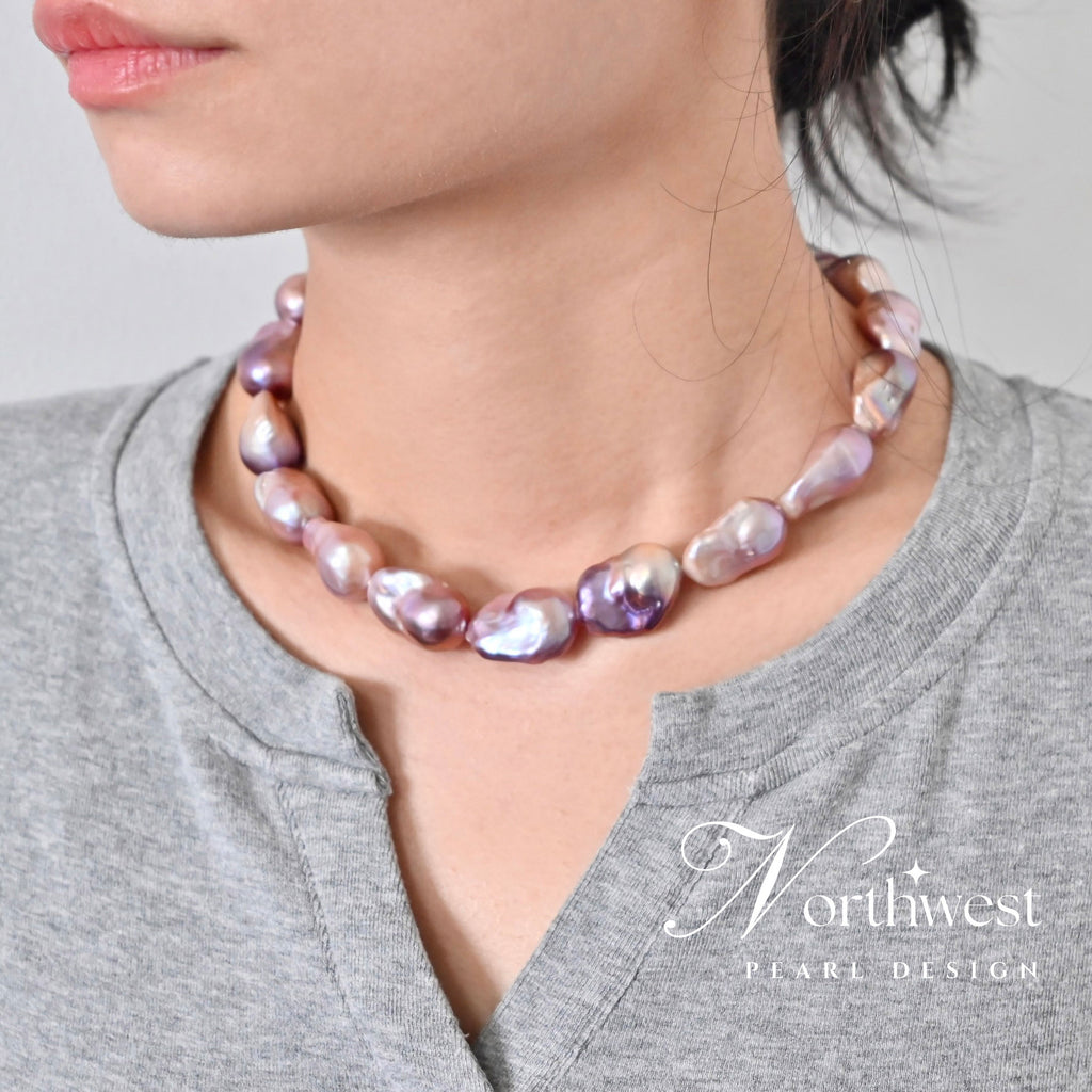 Pinkish Mixed With Purple Baroque Pearl Necklace