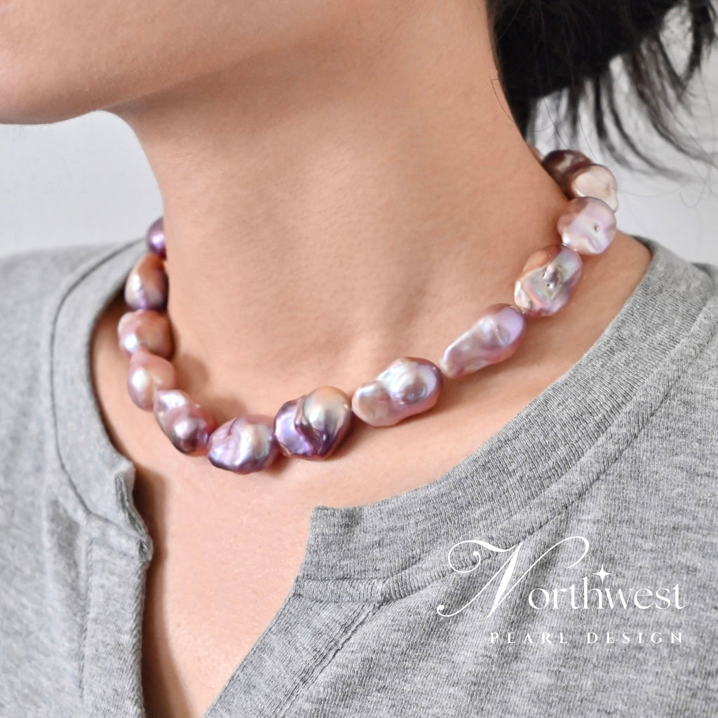 Pinkish Mixed With Purple Baroque Pearl Necklace