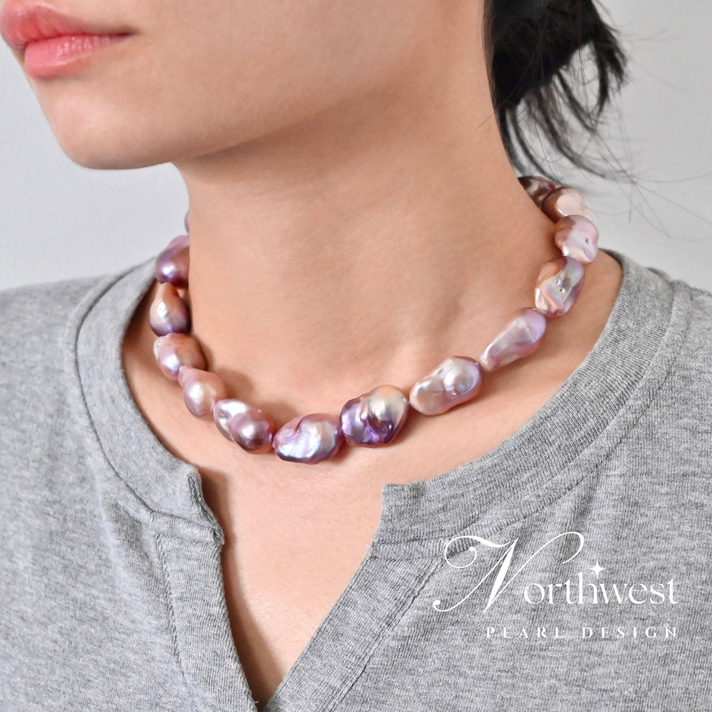 Pinkish Mixed With Purple Baroque Pearl Necklace
