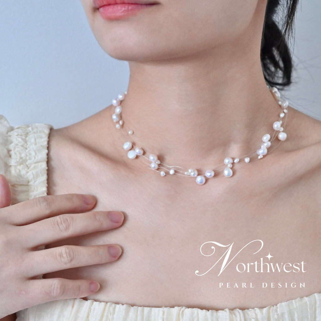 Floating Freshwater Pearl Necklace - Bridal Necklace
