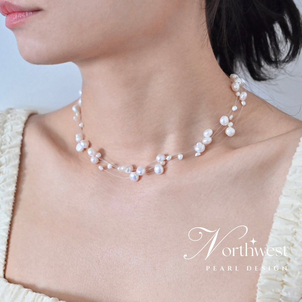 Floating Freshwater Pearl Necklace - Bridal Necklace