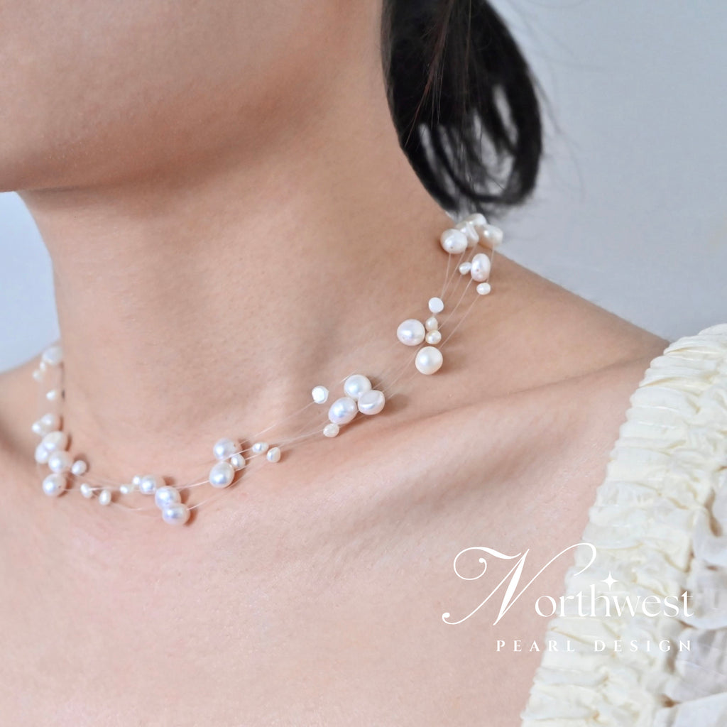 Floating Freshwater Pearl Necklace - Bridal Necklace