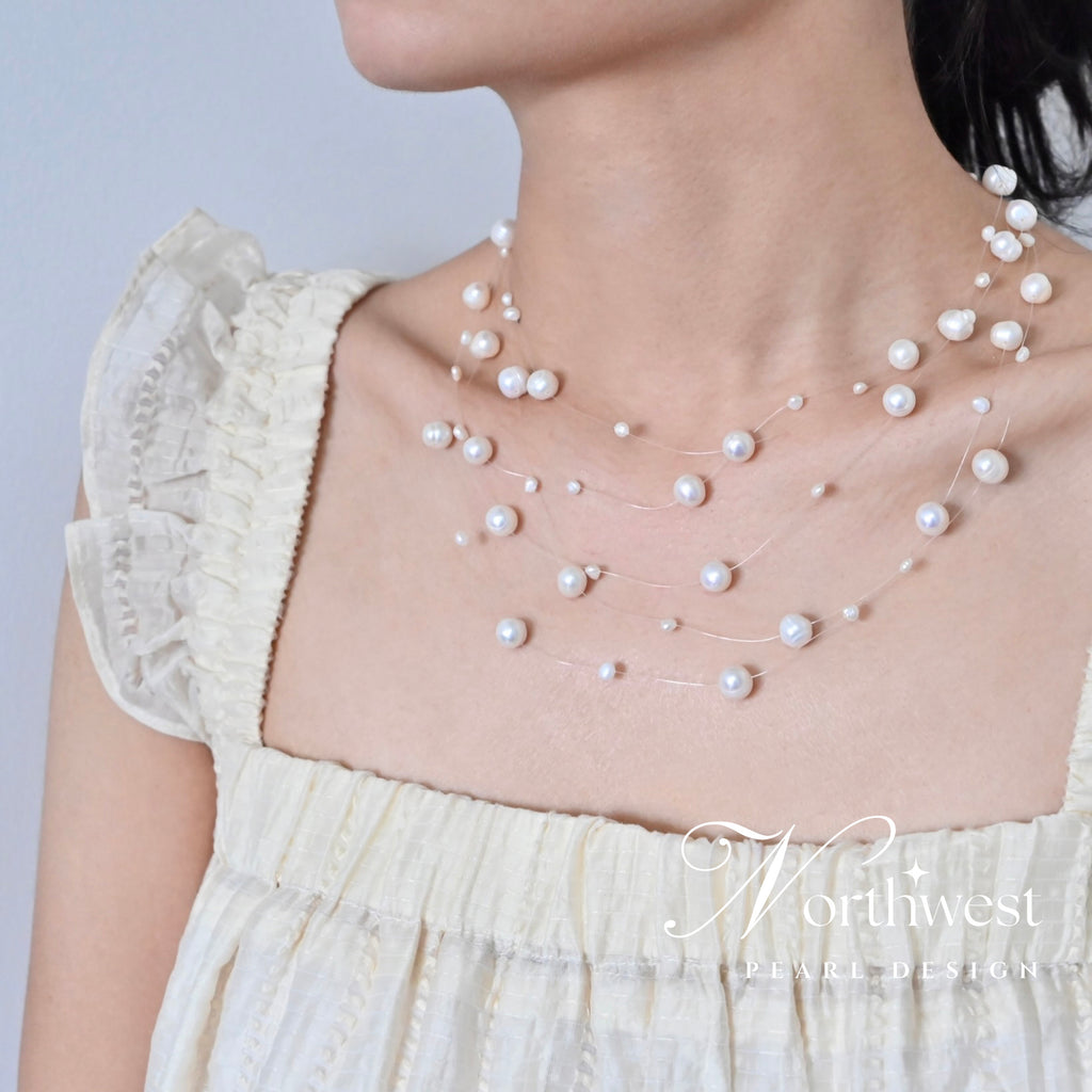 Floating Freshwater Pearl Necklace - Bridal Necklace