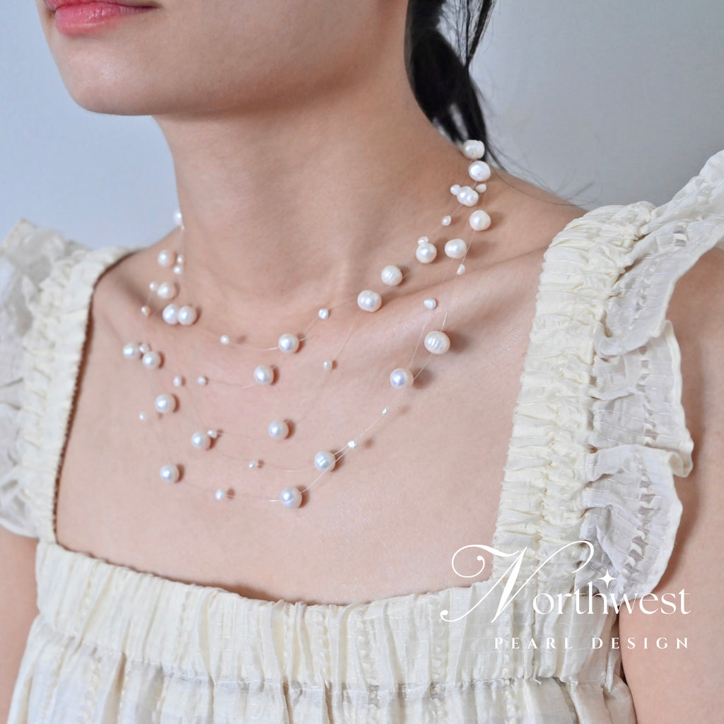 Floating Freshwater Pearl Necklace - Bridal Necklace