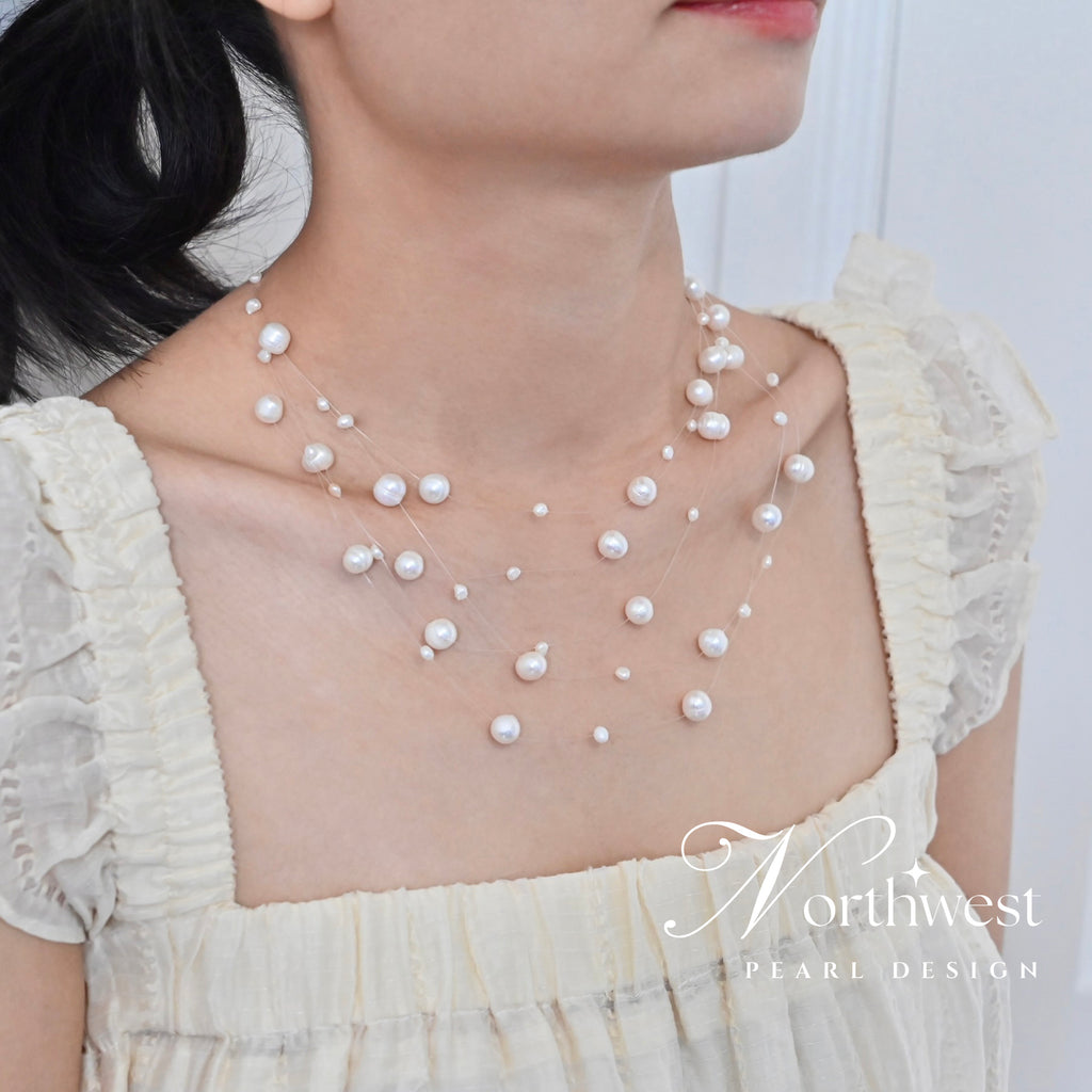 Floating Freshwater Pearl Necklace - Bridal Necklace