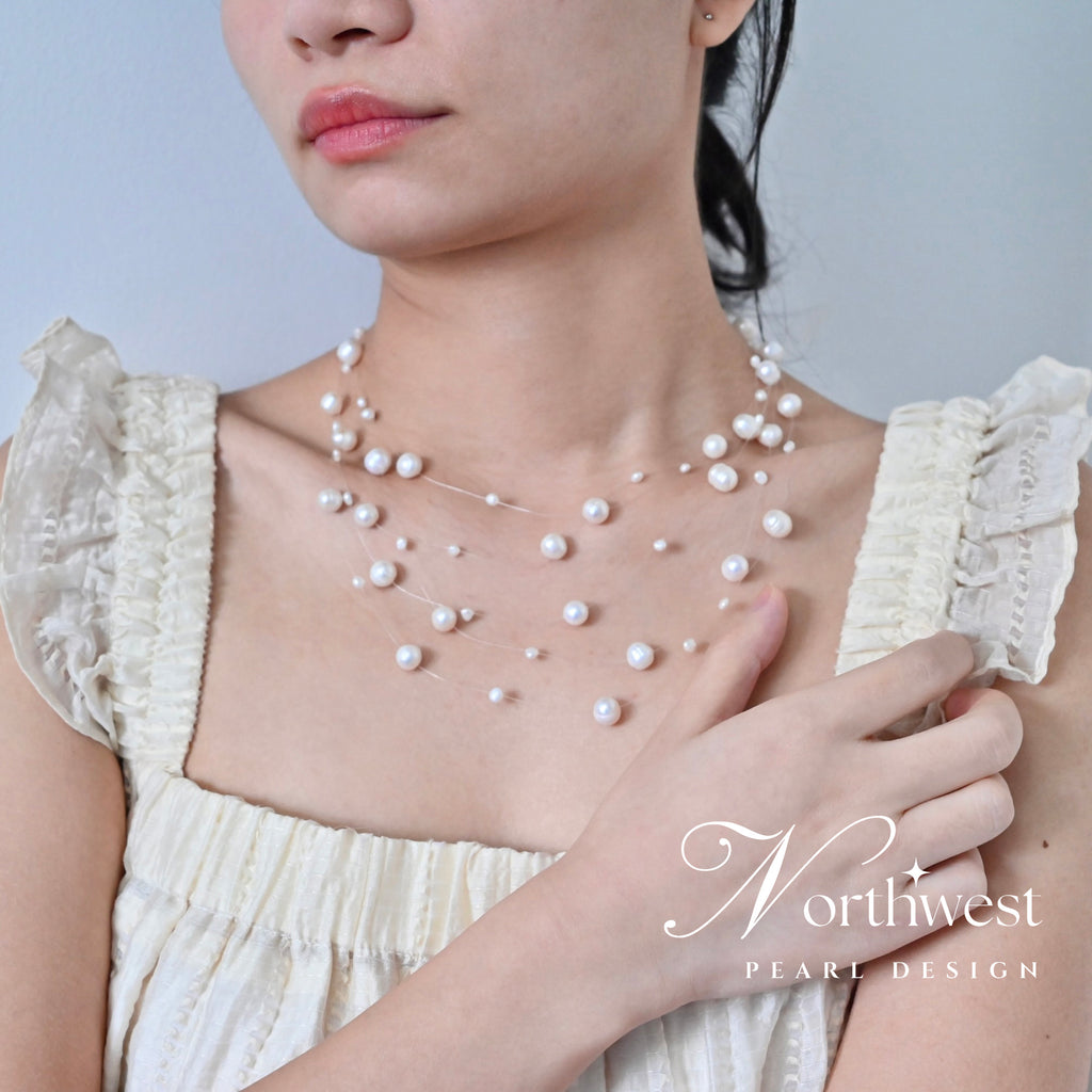 Floating Freshwater Pearl Necklace - Bridal Necklace