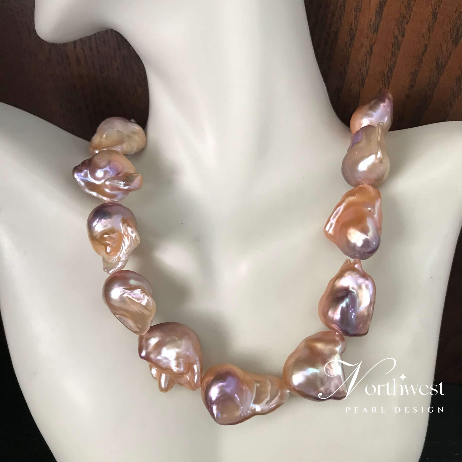 Peach Pink Baroque Pearl Necklace