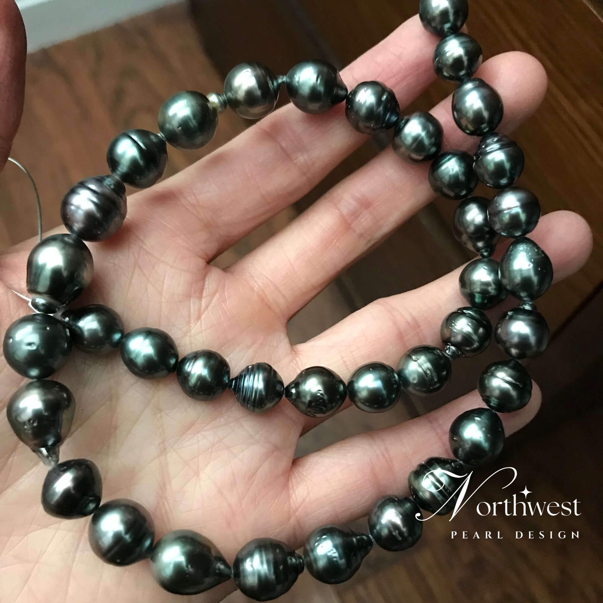 Black Tahitian Pearl Necklace – Round Baroque Pearls 16