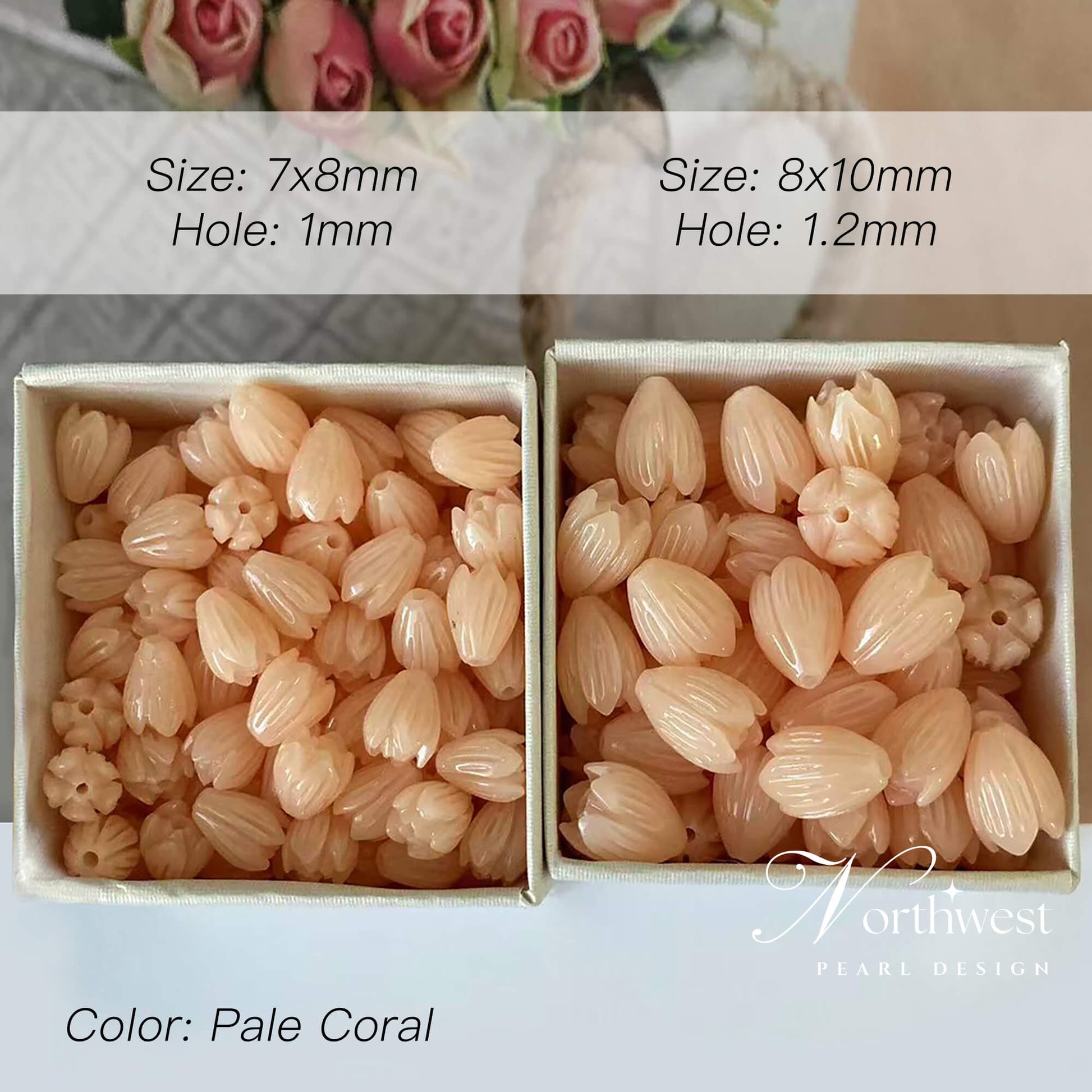 Pale coral lotus shape beads for crafting necklaces and bracelets