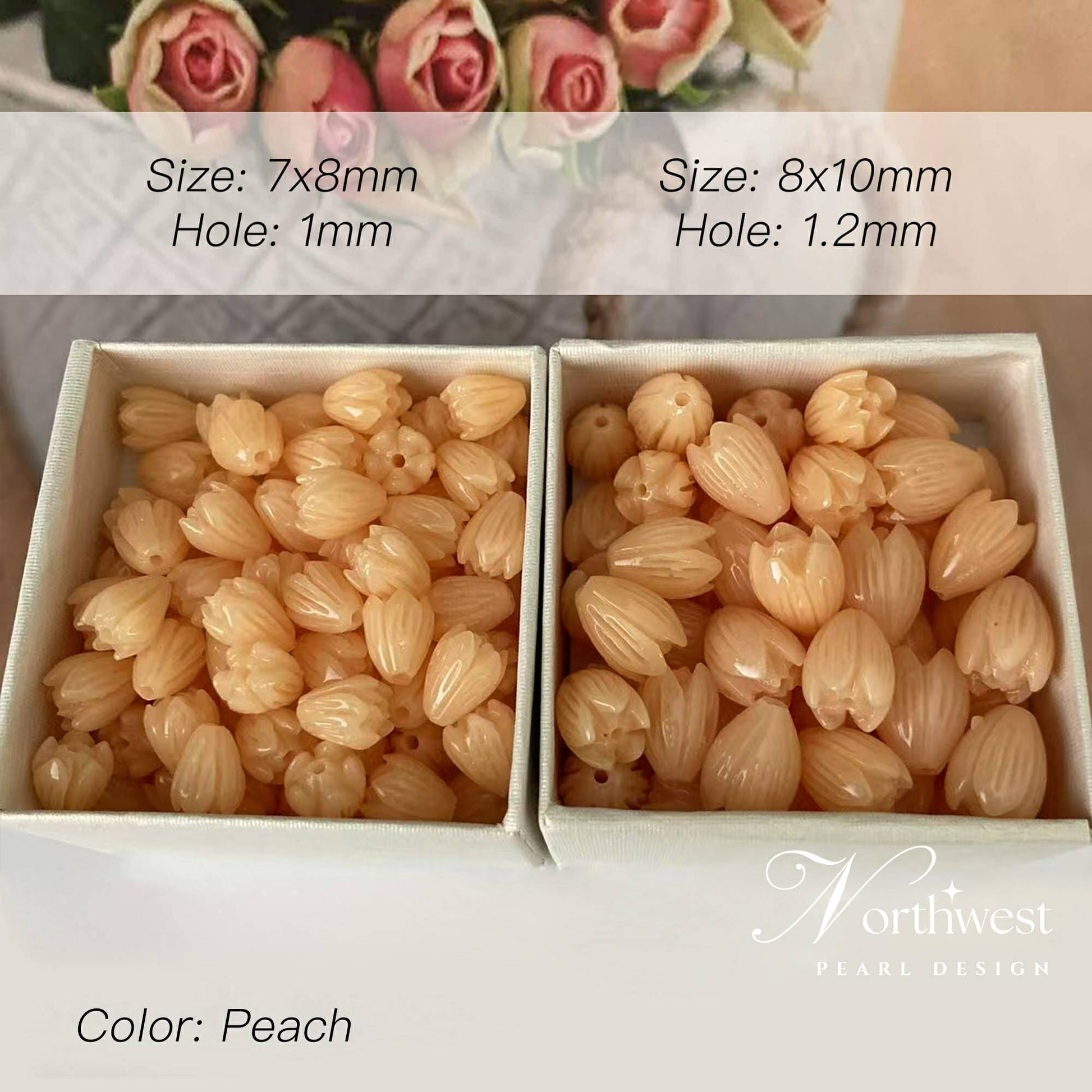 Peach lotus shape beads for crafting necklaces and bracelets