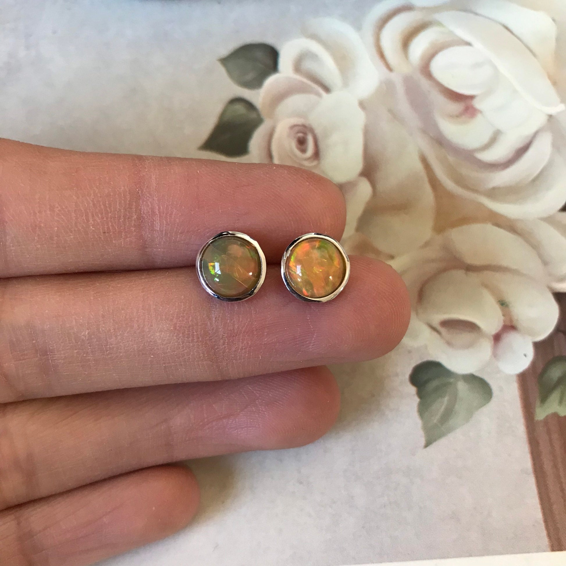 Ethiopian opal earrings,S925 silver opal earrings,Stud earrings opal earrings,