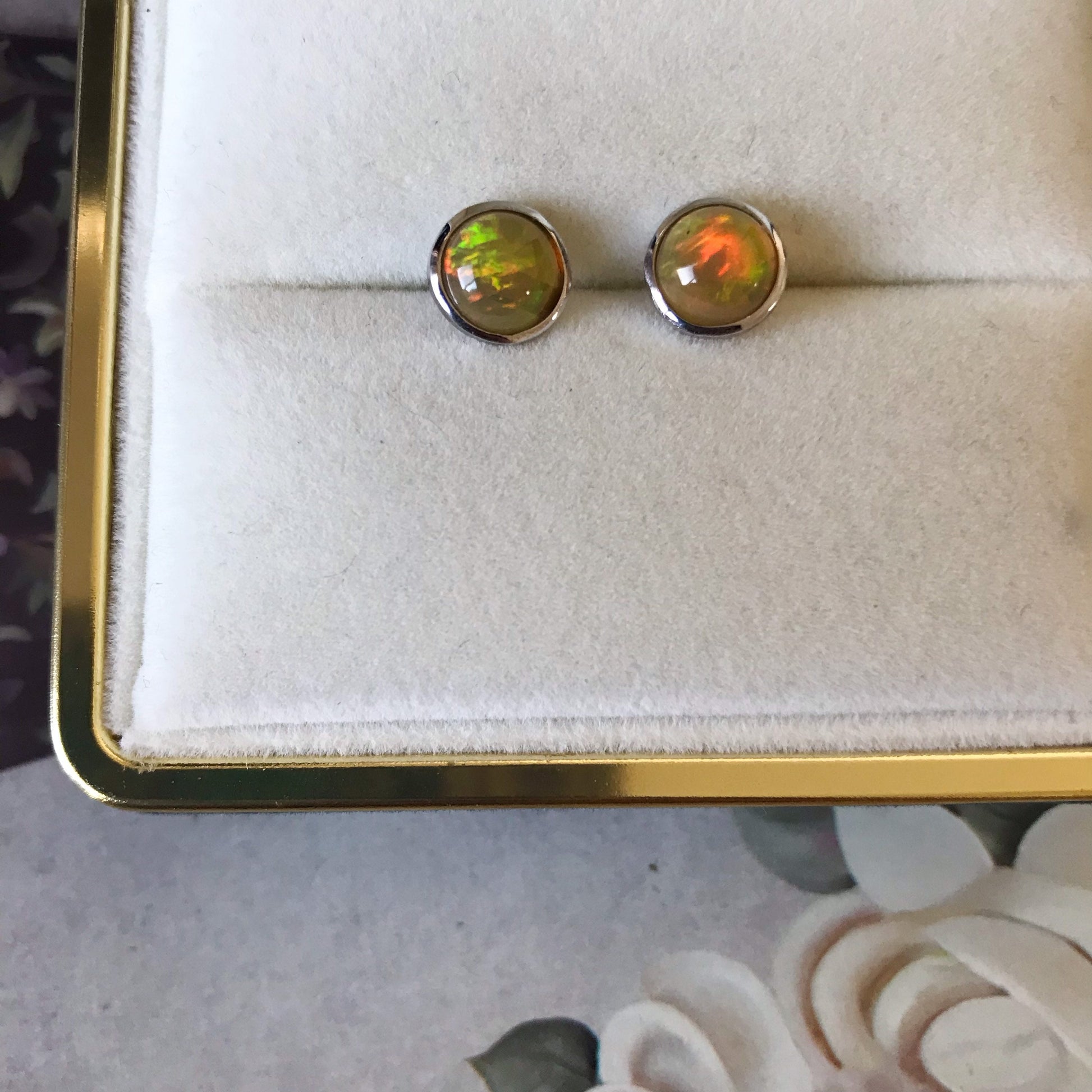 Ethiopian opal earrings,S925 silver opal earrings,Stud earrings opal earrings,